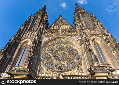 The west facade of St. Vitus Cathedral in Prague (Czech Republic) with its rose window