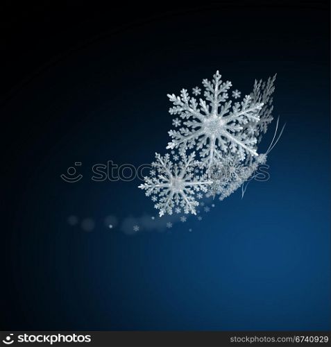 the white butterfly like snowflake on the dark background