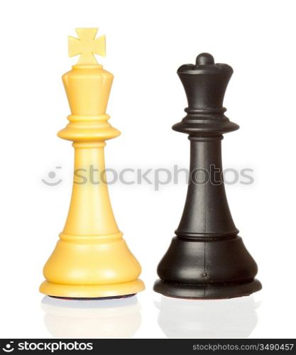 The white king and the black queen isolated on white background