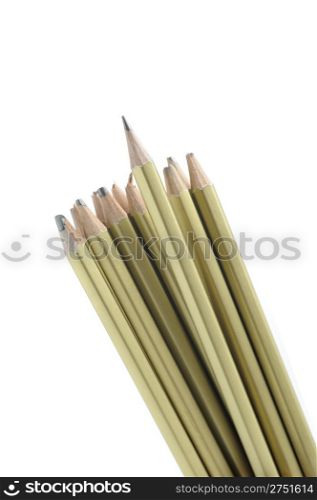 The whole and broken pencils. It is isolated on a white background