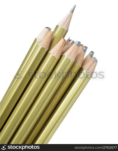 The whole and broken pencils. It is isolated on a white background