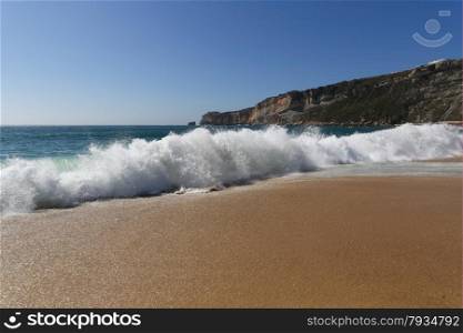 The wild beach of Nazare in Portugal