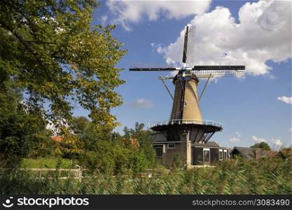 The windmill Bernissemolen in the village Geervliet close to Rotterdam. Windmill the Bernissemolen