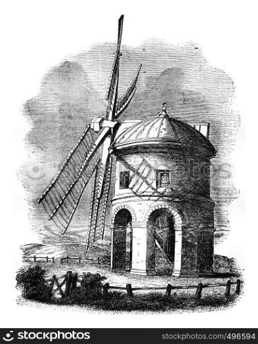 The Windmill Chesterton, Warwickshire, vintage engraved illustration. Magasin Pittoresque 1841.