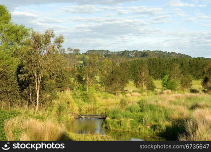 The Wingecarribee River, flowing through famland near Bowral, New South Wales, Australia