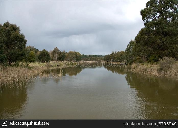 The Wingecarribee River, near Bowral, New South Wales, Australia, on a gloomy day