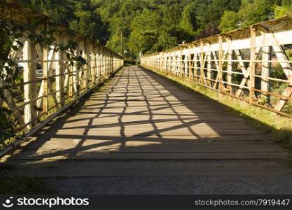 The Wire Bridge used to carry a branch railway line to the metal works at Tintern, Monmouthshire, Wales, United Kingdom.