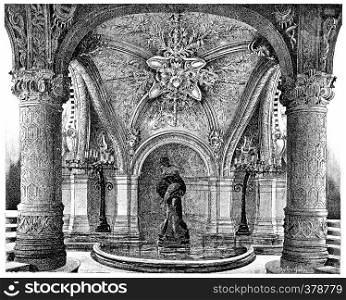 The Witch, under the grand staircase, vintage engraved illustration. Paris - Auguste VITU ? 1890.
