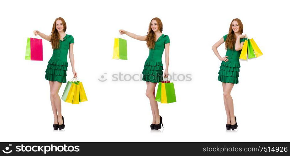 The woman after shopping isolated on white. Woman after shopping isolated on white