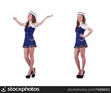 The woman airhostess isolated on the white. Woman airhostess isolated on the white
