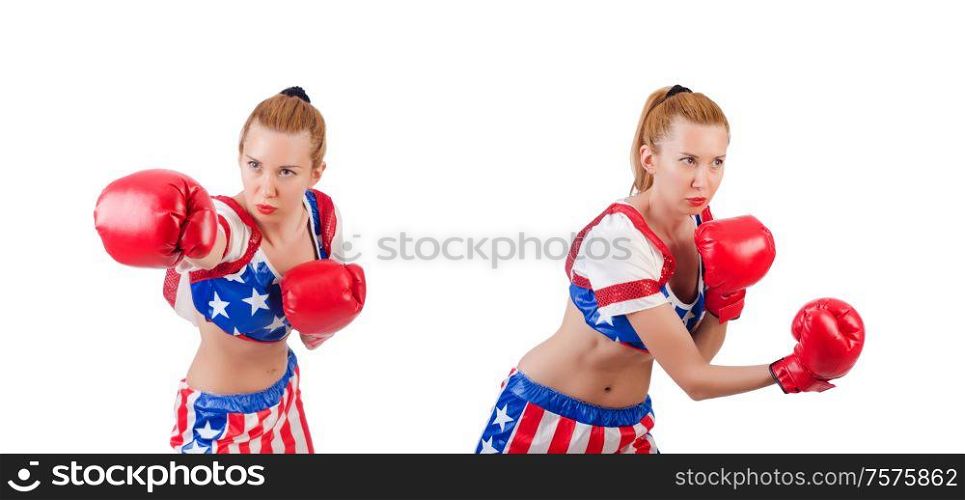The woman boxer isolated on white. Woman boxer isolated on white