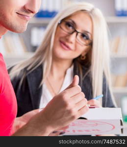 The woman businesswoman receiving mail parcel from courier. Woman businesswoman receiving mail parcel from courier