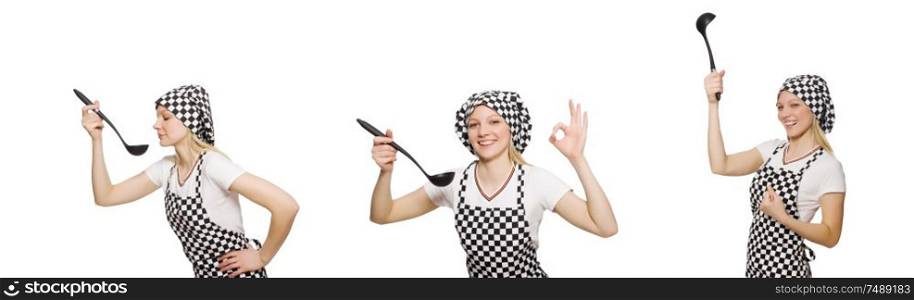 The woman cook isolated on the white background. Woman cook isolated on the white background