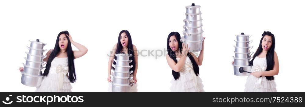 The woman cook isolated on the white background. Woman cook isolated on the white background