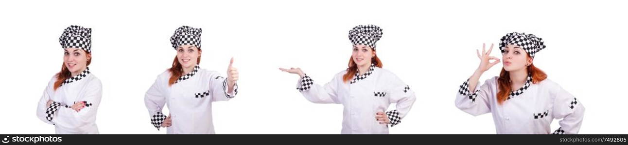 The woman cook isolated on the white. Woman cook isolated on the white