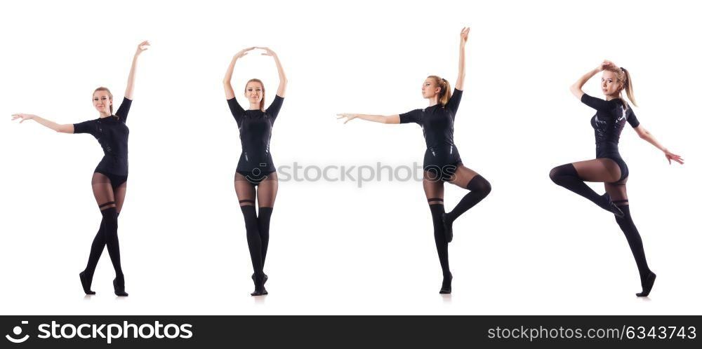 The woman dancing isolated on the white. Woman dancing isolated on the white