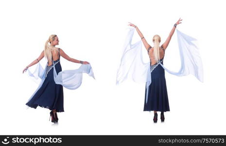 The woman dancing on the white. Woman dancing on the white