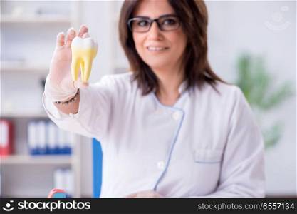 The woman dentist working on teeth implant. Woman dentist working on teeth implant