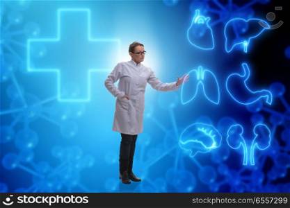 The woman doctor in telemedicine futuristic concept. Woman doctor in telemedicine futuristic concept. The woman doctor in telemedicine futuristic concept