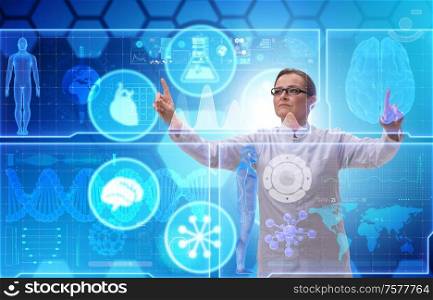 The woman doctor in telemedicine futuristic concept. Woman doctor in telemedicine futuristic concept