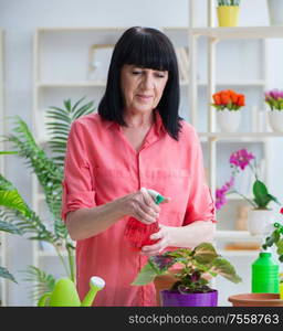 The woman florist working in the flower shop. Woman florist working in the flower shop