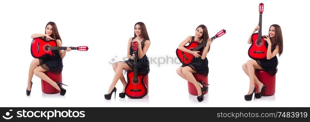 The woman guitar player isolated on the white. Woman guitar player isolated on the white