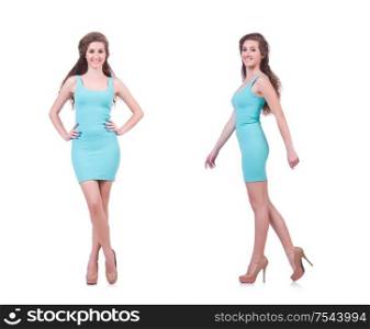 The woman in attractive dress on white. Woman in attractive dress on white