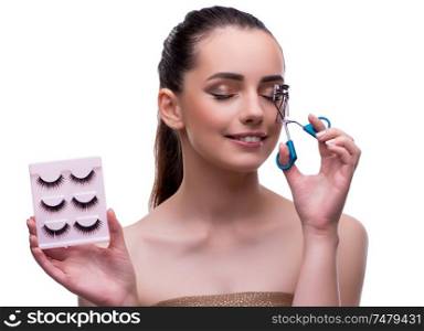 The woman in beauty concept applying make up using cosmetics. Woman in beauty concept applying make up using cosmetics