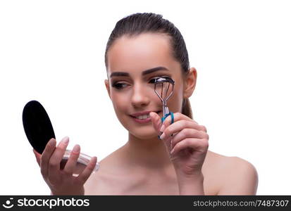 The woman in beauty concept applying make up using cosmetics. Woman in beauty concept applying make up using cosmetics