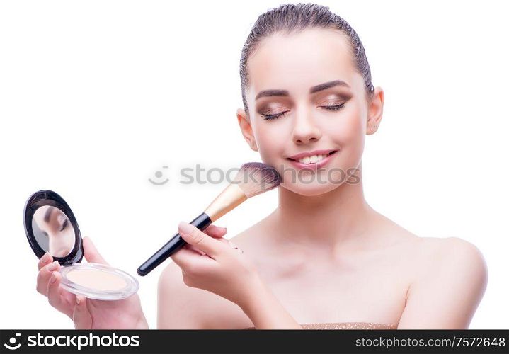 The woman in beauty concept applying make up using cosmetics. Woman in beauty concept applying make up using cosmetics