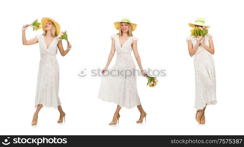 The woman in dress in fashion dress isolated on white. Woman in dress in fashion dress isolated on white