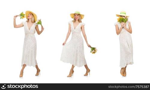 The woman in dress in fashion dress isolated on white. Woman in dress in fashion dress isolated on white