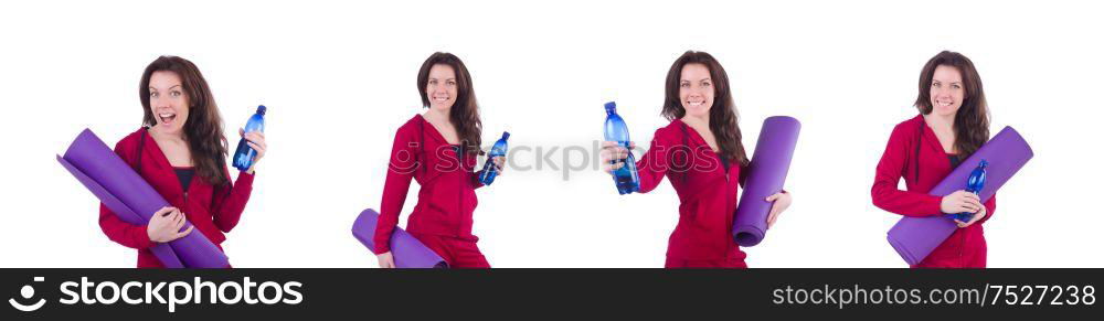 The woman in red costume in sports sporting concept. Woman in red costume in sports sporting concept