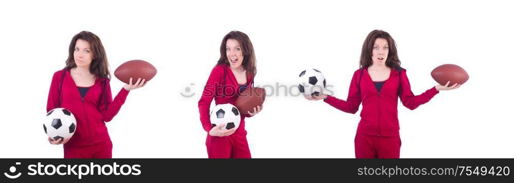The woman in red costume in sports sporting concept. Woman in red costume in sports sporting concept