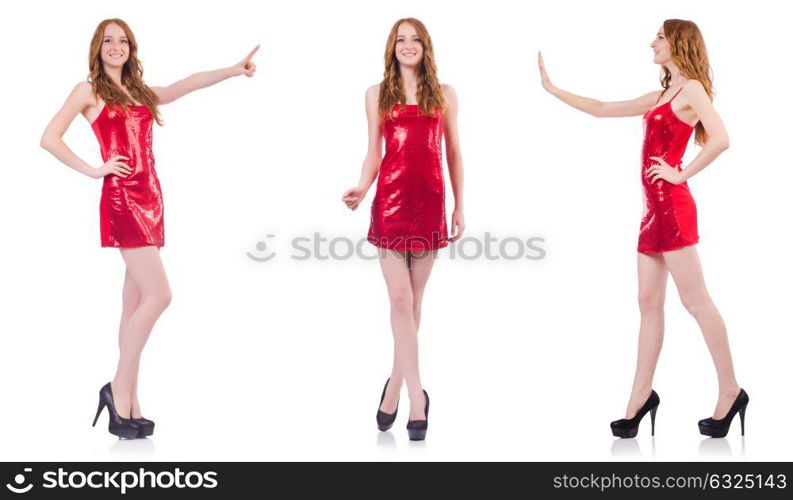 The woman in red dress isolated on white. Woman in red dress isolated on white