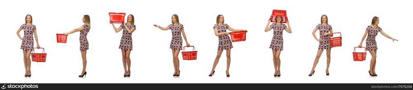 The woman in shopping concept isolated on white. Woman in shopping concept isolated on white