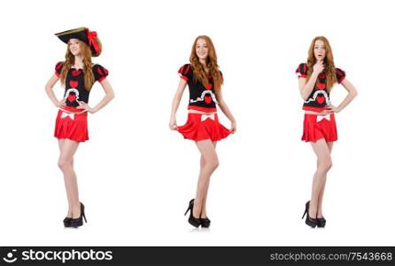 The woman pirate isolated on white. Woman pirate isolated on white