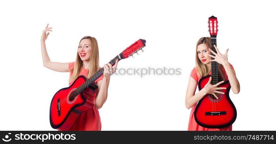 The woman playing guitar isolated on white. Woman playing guitar isolated on white