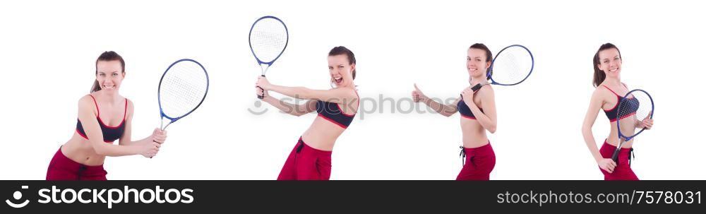 The woman playing tennis on white. Woman playing tennis on white