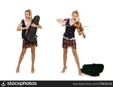 The woman violin player isolated on white. Woman violin player isolated on white