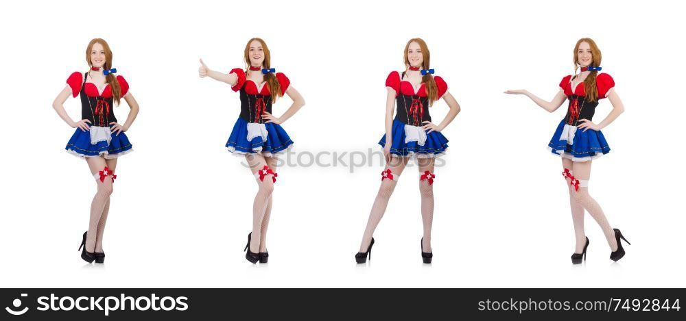 The woman waitress in octoberfest concept. Woman waitress in octoberfest concept