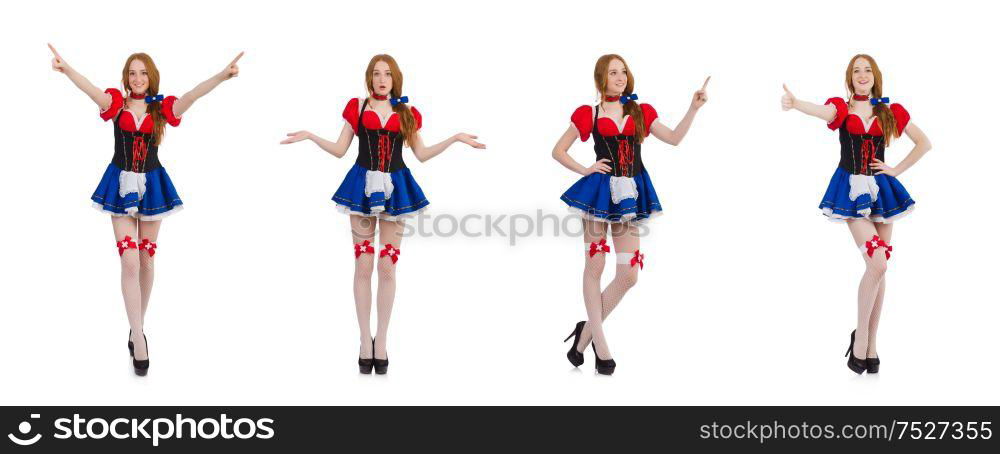 The woman waitress in octoberfest concept. Woman waitress in octoberfest concept