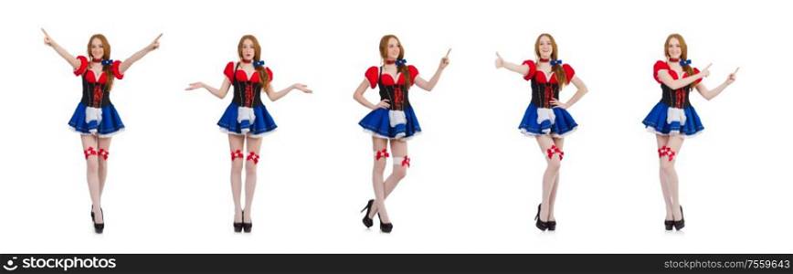 The woman waitress in octoberfest concept. Woman waitress in octoberfest concept