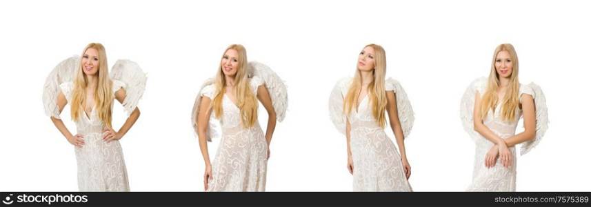 The woman with angel wings isolated on white. Woman with angel wings isolated on white