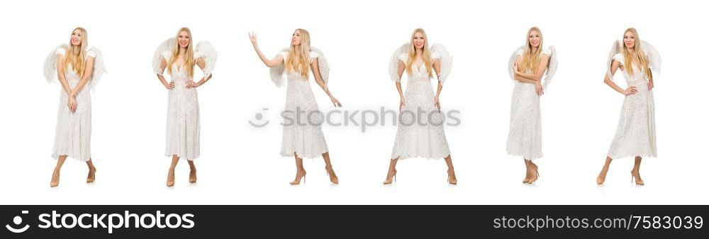 The woman with angel wings isolated on white. Woman with angel wings isolated on white