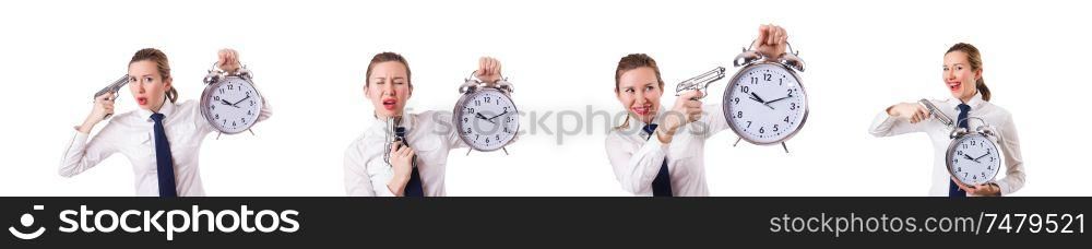 The woman with clock killing the time. Woman with clock killing the time