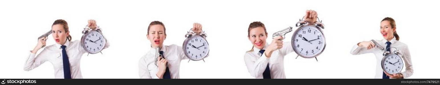 The woman with clock killing the time. Woman with clock killing the time