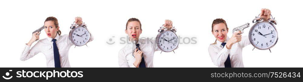 The woman with clock killing the time. Woman with clock killing the time