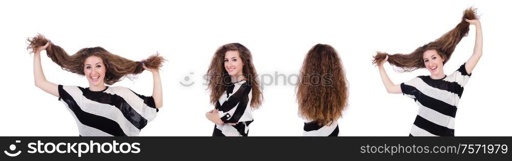 The woman with long hair haircut. Woman with long hair haircut