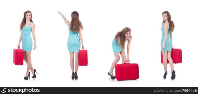 The woman with suitcase before travel. Woman with suitcase before travel